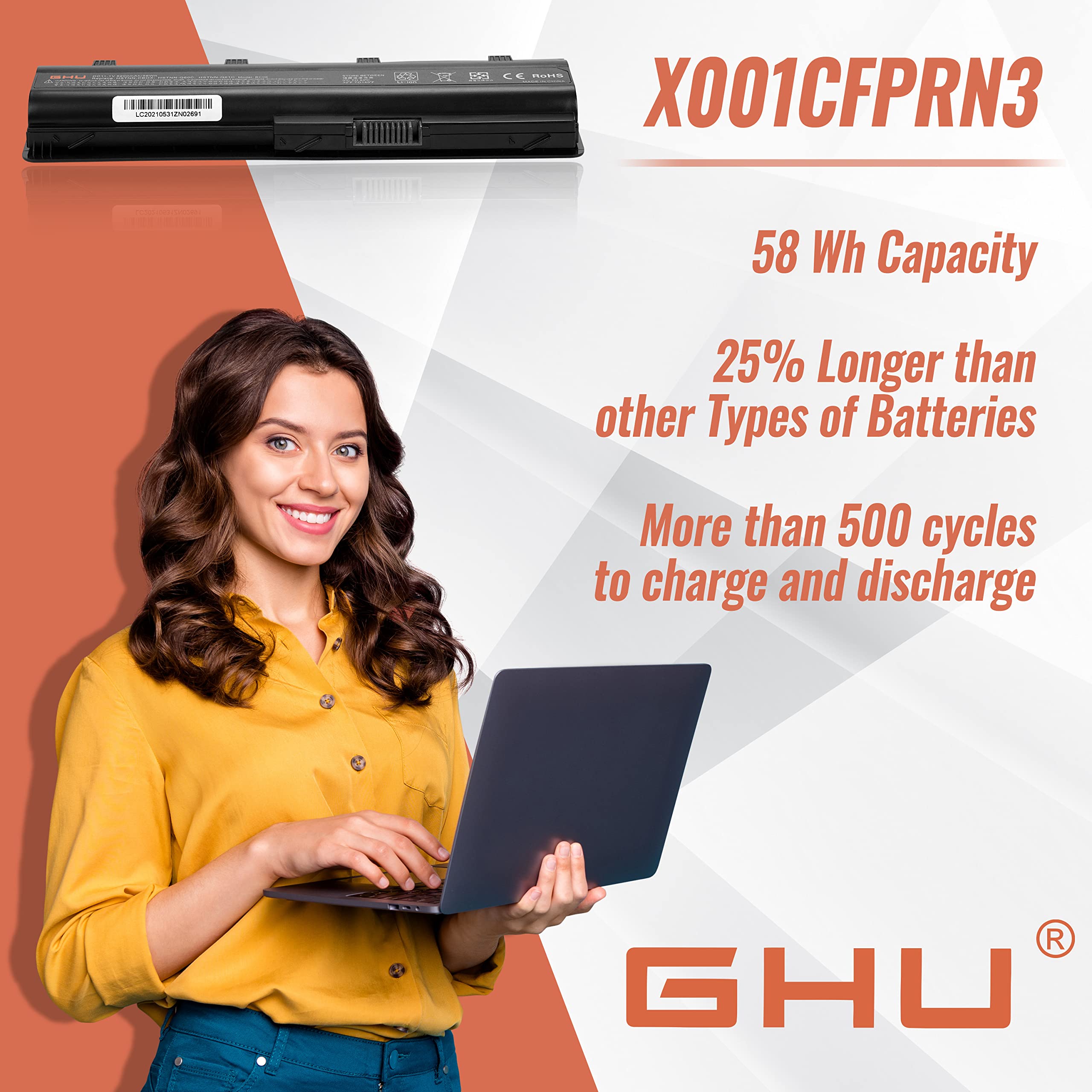 GHU New Battery 58 WH Replacement for MU06 MU09 593553-001 593554-001 586028-341 588178-141 WD548AA WD549AA Compatible with HP Compaq CQ32 CQ42 CQ43 CQ56 CQ56Z CQ57 CQ62 CQ62Z CQ72 CQ630 Notebook PC - Image 5
